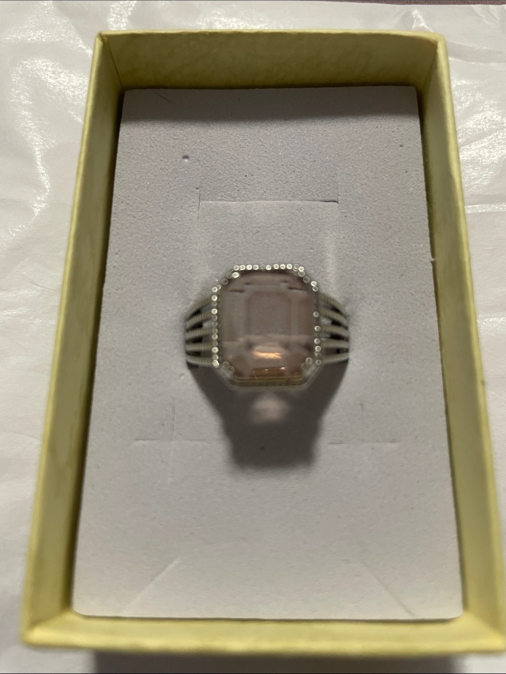 Elegant Beige Gemstone Halo Ring - Women Jewelry Size 8